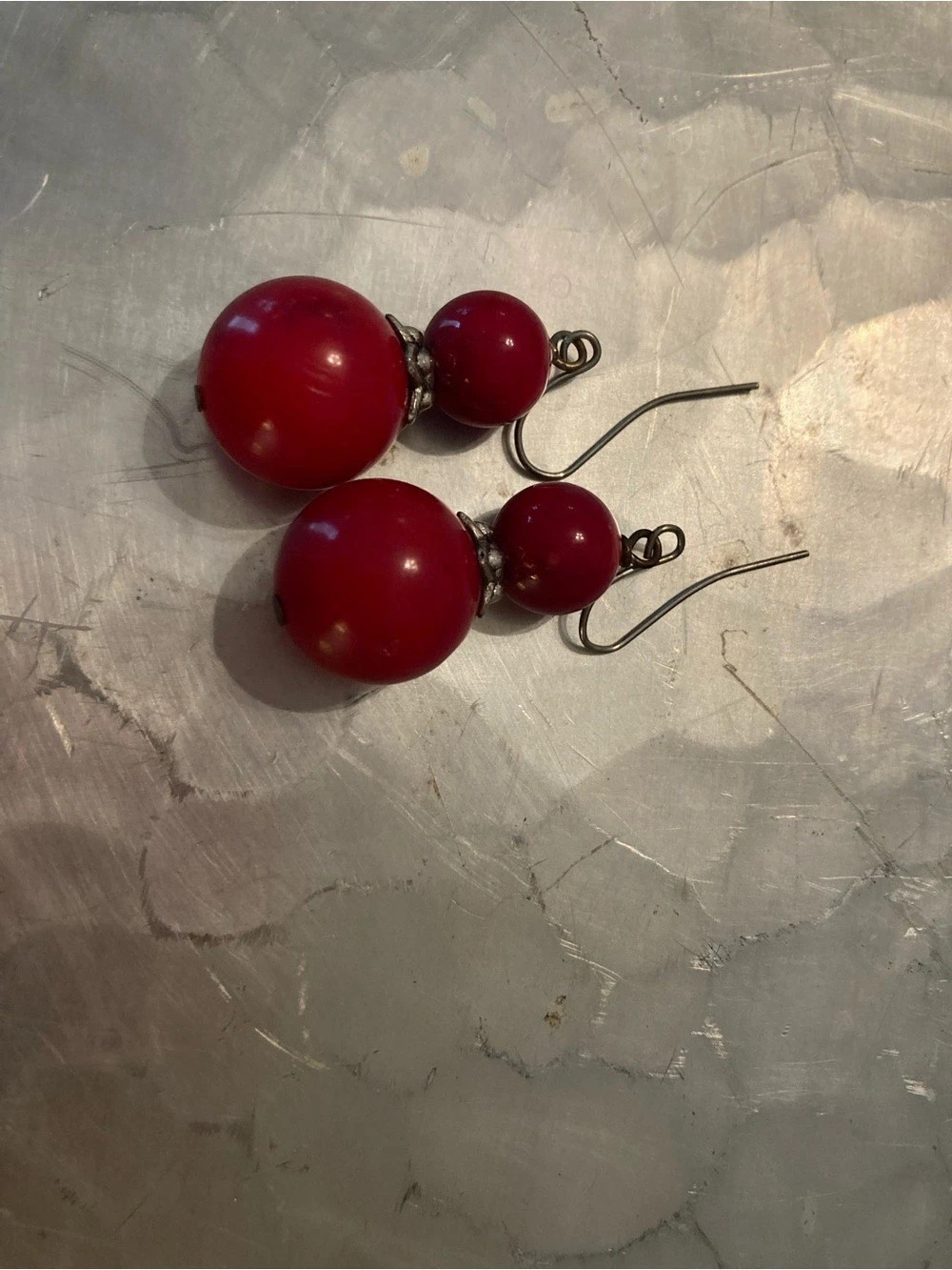 Red Beaded Drop Earrings EUC
